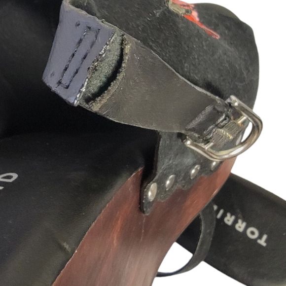 Torrid Embroidered Applique Rose Wooden Wedge Platform Slingback Sandals Black - Picture 9 of 14